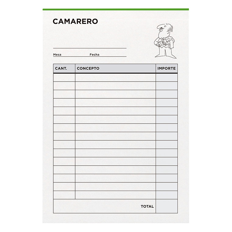 Talonario Camarero Bloc Encolado 8º 105x155mm Talonario Camarero Bloc Encolado 8º 105x155mm
