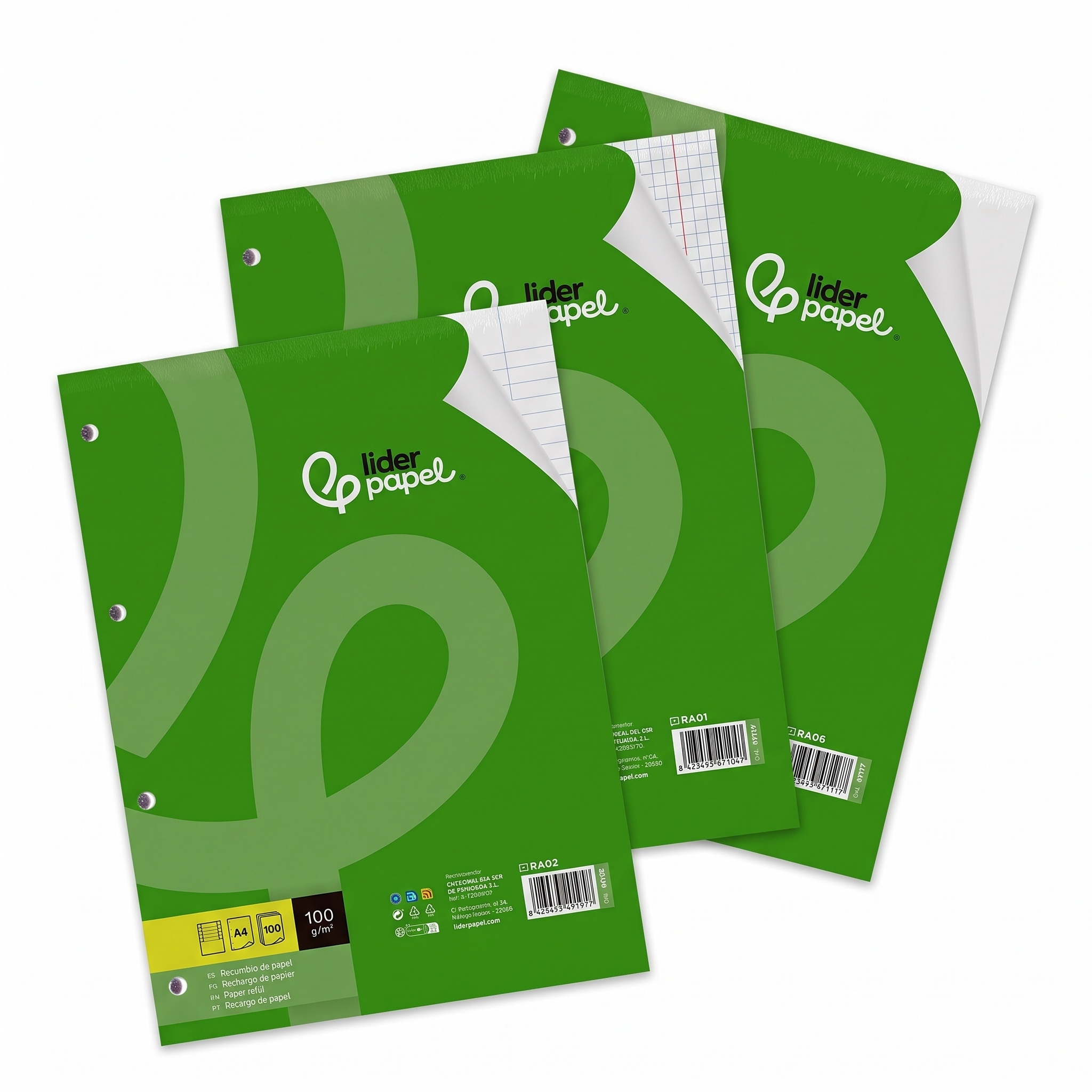 Liderpapel Recambio de Anillas 100 h 100g/m², A4, 4 taladros, doble Margen Liderpapel Recambio de Anillas 100 h 100g/m², A4, 4 taladros, doble Margen